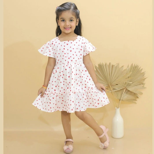 Little Red Heart Frill-sleeves Frock