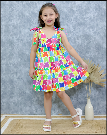 Multi colour tie sleeves frock